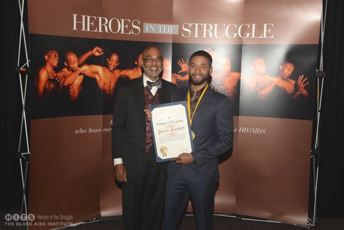 Phil Wilson (President and CEO, Black AIDS Institute) and 2015 “Heroes In The Struggle” honoree Jussie Smollett (Empire).