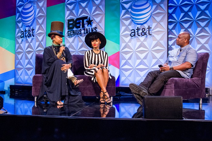 Erkyah Badu and Janelle Monae speak at a Genius Talk session. (Robert Torrance/LA Sentinel)