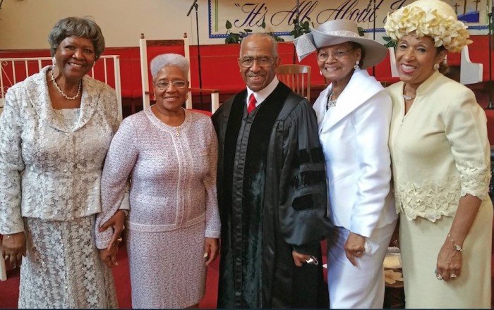 From left are Mrs. Katie Webb, former NBC 3rd vice president; Dr. Hugh Dell Gatewood, Dr. and First Lady J. Benjamin Hardwick, and Sister Faye Williams, WBSC Women's Department.