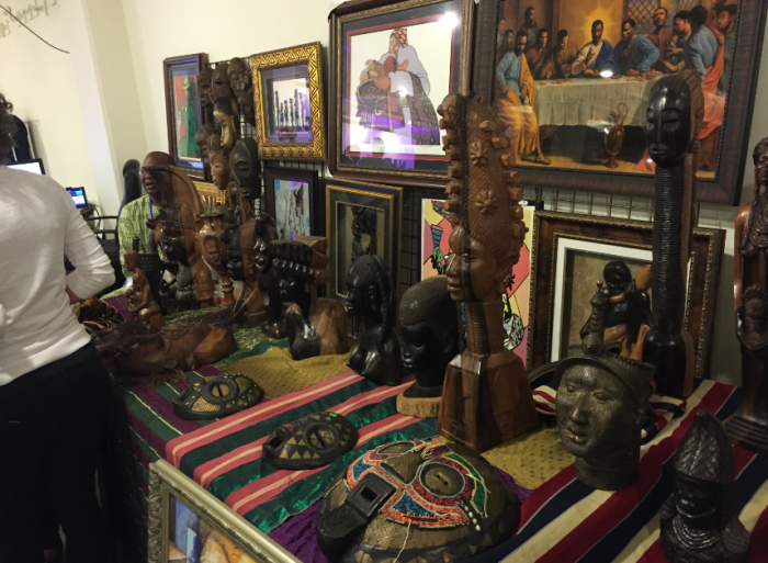 Native Nigerian masks, sculptors and paintings on display at LANX. (Amen Oyiboke/LA Sentinel)  