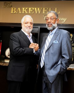 (L-R) Danny J. Bakewell, Sr., founder/creator of the Taste of Soul Family Festival and Reggie Webb, McDonald’s franchise owner/operator and former Chairman of the Black McDonald’s Operators Association are pictured shaking hands in celebration of the historic partnership between the Taste of Soul Family Festival and the McDonald’s Inspiration Celebration Gospel Tour. (Photo by Valerie Goodloe) 