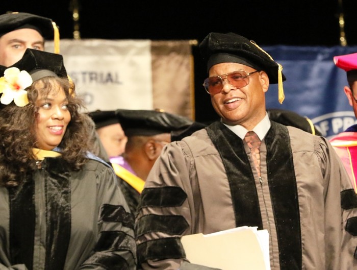  Basheer chats with Dr. Debra Warner during the commencement ceremony. Courtesy Photo