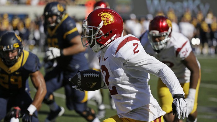 USC's Adoree Jackson Returns Interception 46 yards Against Cal Photo:  AP/Eric Risberg