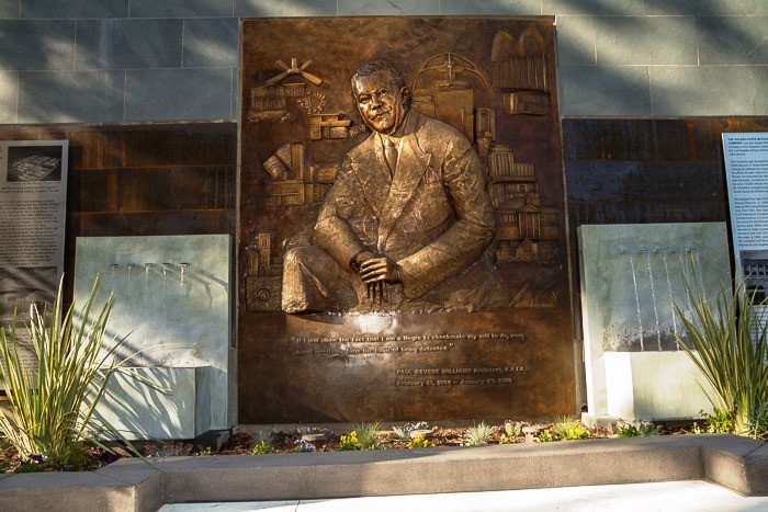 The centerpiece of the monument is a large 7’ x 9’ sculpture of Paul Williams surrounded by some of his most iconic works.