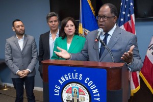 (left to right) David Valdez, Comedian and Actor; Esai Morales, Award-winning actor; Supervisor Hilda L. Solis; Supervisor Mark Ridley-Thomas.