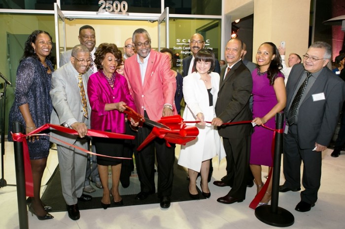 (l to r) Malcolm N. Bennett , President, Friends of SCLARC, Congresswoman Maxine Waters and others.