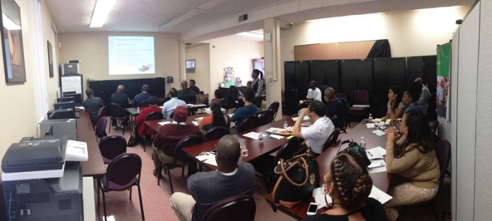 Crenshaw Boulevard hair stylists and barbers gathered Monday to learn about measures they can take to sustain their business and customer base during the construction of the Metro Crenshaw/LAX Rail Transit project. (courtesy photo)