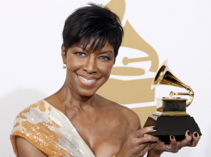 Natalie Cole holds the best instrumental arrangement accompanying vocalist award backstage at the 51st Annual Grammy Awards on Sunday, Feb. 8, 2009, in Los Angeles.(AP Photo/Matt Sayles)