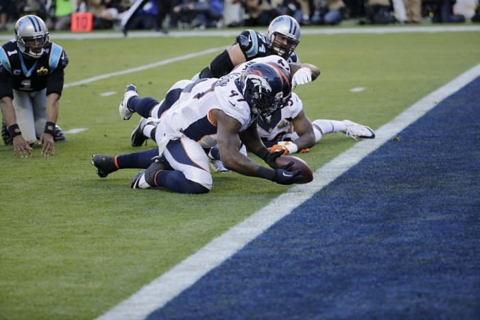 Broncos Defense Recover Fumble & Scores TD!  Photo:  Associated Press