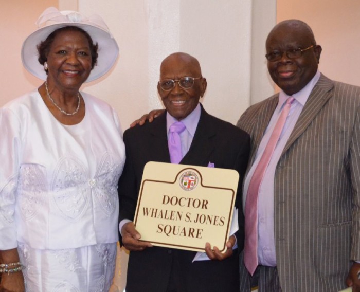 Dr. Whalen Jones (center) with Mrs. Katie Webb and Deacon Sam Omotosho.