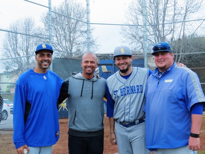 (From left to right) Assistant coach Marvin Horn, Royce Clayton, Abraham Alvarez, and assistant coach John Moe (Courtesy of St. Bernard)