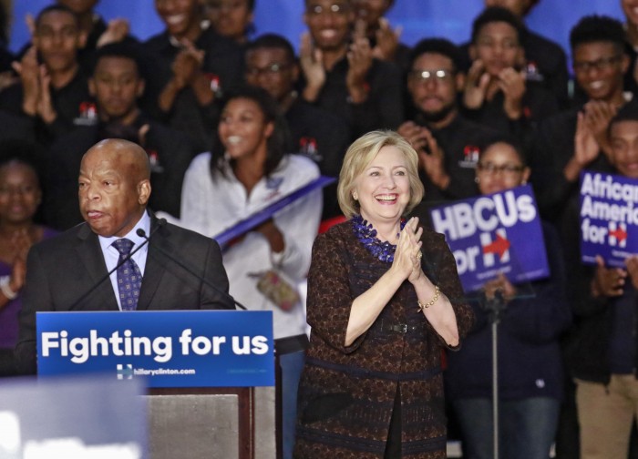 Oct. 30, 2015 - Atlanta - Congressman John Lewis introduces Hillary Clinton.  Democratic presidential candidate Hillary Clinton launched "African Americans for Hillary" at a grassroots organizing event at Clark Atlanta University.  BOB ANDRES  / BANDRES@AJC.COM