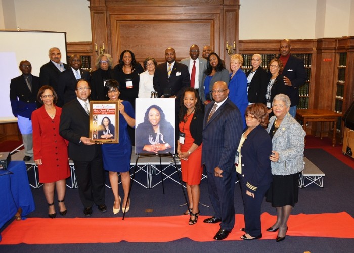 Family, friends and more than a dozen NNPA members and staffers joined Chida Warren-Darby, the co-publisher of The San Diego Voice and Viewpoint (1st row, 3rd from left), for the enshrinement ceremony dedicated to her mother and former publisher, the late Gerri Warren at Howard University in Washington, D.C. during the 2016 Black Press Week. (Roy Lewis/NNPA)