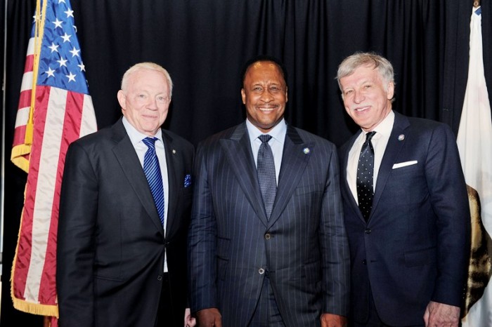 Dallas Cowboys owner Jerry Jones, Inglewood Mayor James Butts and Rams owner Stan KroenkePhoto by Valerie Goodloe for Sentinel