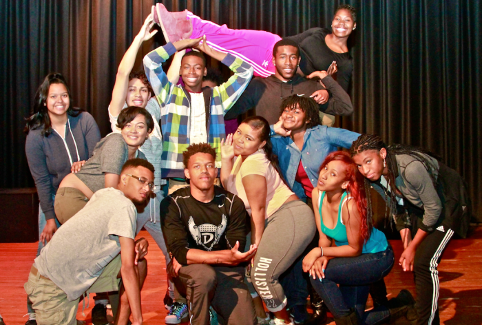 Musical theater students from Foshay Learning Center High School, prepare for their performance of “Once on this Island, at the upcoming Grand Arts Festival, downtown LA, on April 16th, 2016  (photo E. Mesiyah McGinnis)