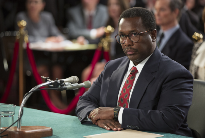 This image released by HBO shows Wendell Pierce portraying Clarence Thomas in a scene from, "Confirmation," premiering on HBO Saturday at 8 p.m. EDT. (Frank Masi/HBO via AP)