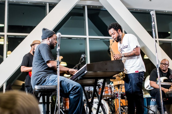 Robert Glasper and Terrace Martin perform a tribute to Miles Davis on May 19 at an event hosted by Baldwin Hills Crenshaw in partnership with The Jazz Creative and All Music Television. (Photo credit: DVR Productions)