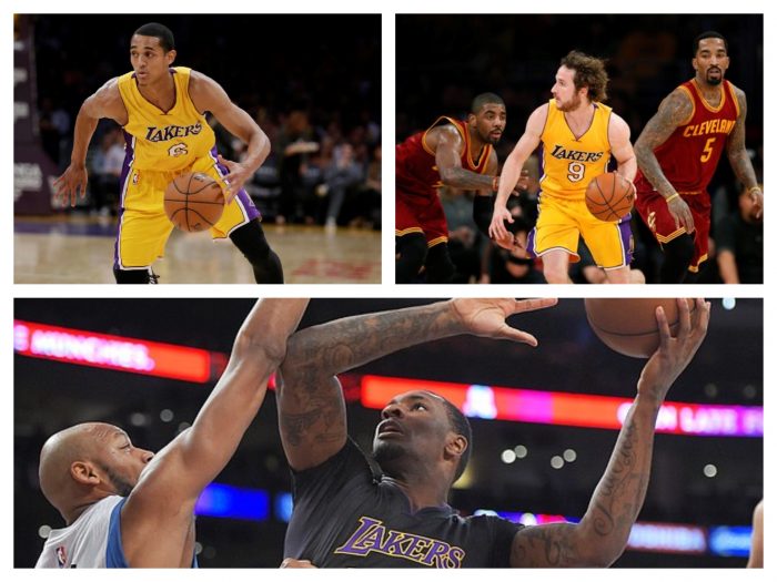 Marcelo Huertas (right) , Tarik Black (bottom), and Jordan Clarkson (AP photos)