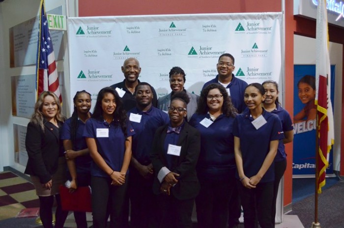  Union Bank staff and interns at Finance Park for Family and Friends Night (Amanda Scurlock/ L.A. Sentinel)