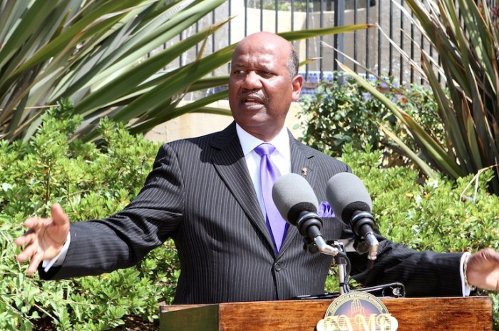 During a press conference on June 2, Pastor J. Edgar Boyd announces the ruling restoring FAME’s properties. (Clayton Everett photo) 