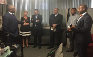 From left are Bishop W. Todd Ervin, Congresswoman Janice Hahn, Mayor Robert Garcia, Tarek Mohammed, Donte’ Morrison and Assemblymember Mike A. Gipson