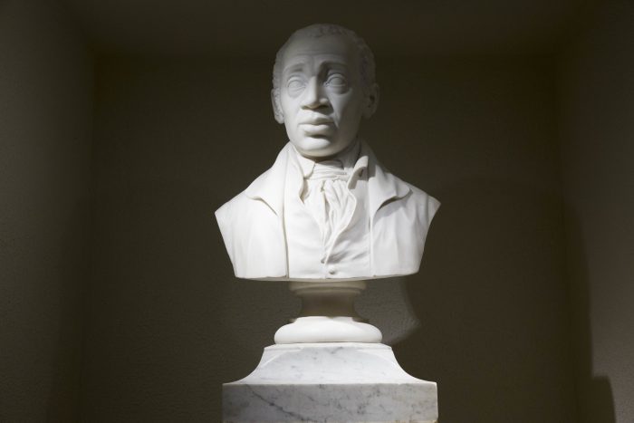 A bust of Bishop Richard Allen stands at Mother Bethel African Methodist Episcopal Church in Philadelphia, Wednesday, July 6, 2016. The church marks its 200th anniversary in the city where it was founded by a former slave. (AP Photo/Matt Rourke)