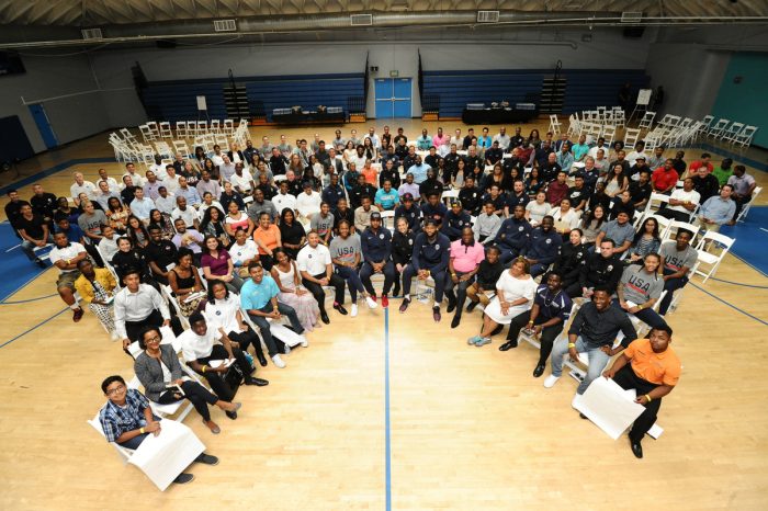 LOS ANGELES, CA - JULY 25: of the USA Basketball National Team during the Leadership Together: A conversation with our sons & daughters at Challengers Boys and Girls Club on July 25, 2016 in Los Angeles, California. NOTE TO USER: User expressly acknowledges and agrees that, by downloading and/or using this Photograph, user is consenting to the terms and conditions of the Getty Images License Agreement. Mandatory Copyright Notice: Copyright 2016 NBAE (Photo by Andrew D. Bernstein/NBAE via Getty Images)