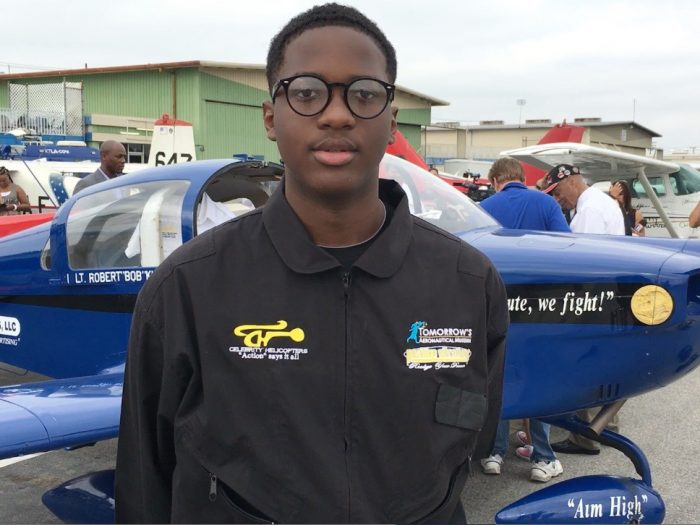 Isaiah, who is a 10th-grader in CUSD's Thurgood Marshall Independent Study home-schooling program, took flight from Tomorrow's Aeronautical Museum (TAM) at the Compton/Woodley Airport, Tuesday, July 5, on his way to becoming the youngest African-American to fly an airplane around the continental United States. 