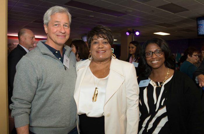 Jamie Dimon, Faye Washington (CEO YWCA Greater Los Angeles) and Diedra Porche (Chase Market Manager for Business Banking in Los Angeles) 