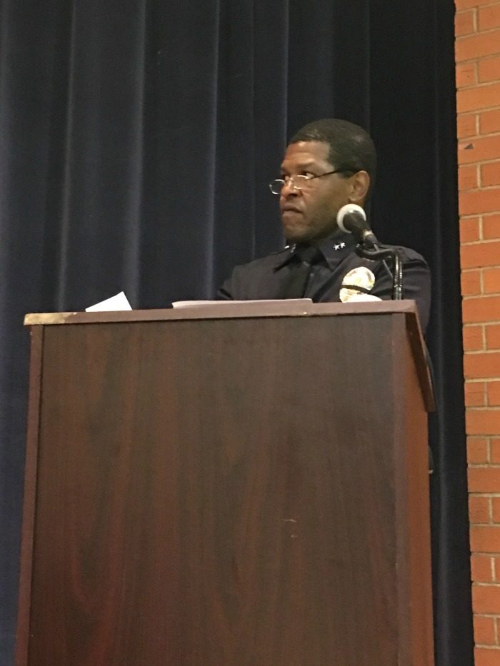 Operations-South Bureau Chief Bill Scott facilitates Off-Ramps Town Hall Meeting on Domestic Violence July 28 at Peck Park in San Pedro. (courtesy photo)