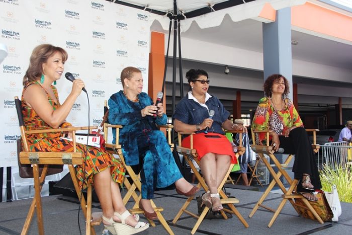 Above, from left, are Dominique DiPrima with authors Dr. Julianne Malveaux, April Ryan and Erin Aubry Kaplan. Photo by Malcolm Ali