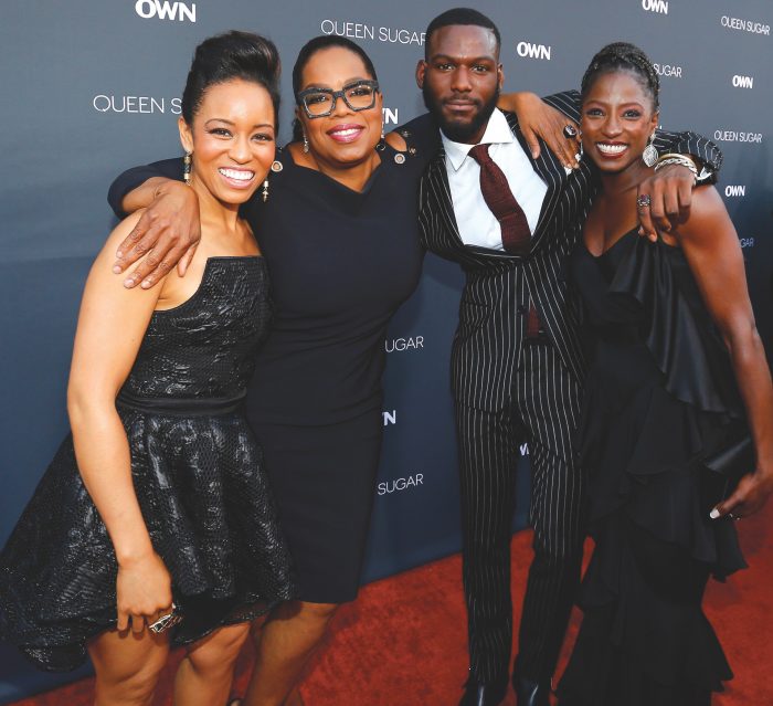 BURBANK, CA - AUGUST 29: (L-R) Actress Dawn-Lyen Gardner, executive producer Oprah Winfrey and actors Kofi Siriboe and Rutina Wesley attend OWN: Oprah Winfrey Network's Queen Sugar premiere at the Warner Bros. Studio Lot Steven J. Ross Theater on August 29, 2016 in Burbank, California. (Photo by Mark Davis/WireImage)