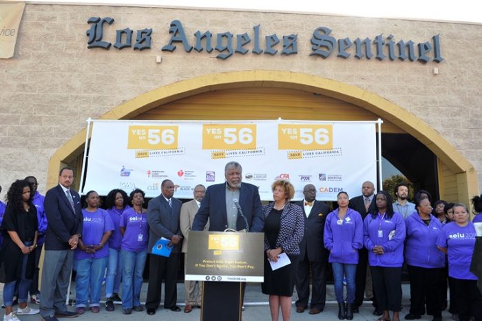 Dr. Pillip Gardiner, president of the University of California Tobacco Related Disease Research Program, speaks on anti-smoking initiative Prop 56. (Valerie Goodloe photo)