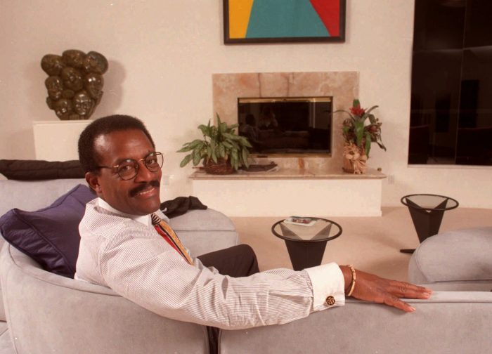 Attorney Johnnie Cochran Jr. sits in the living room of his home in the Los Feliz area of Los Angeles, Wednesday, Oct. 25, 1995. Cochran said he expects O.J. Simpson to testify at a civil trial, unless Simpson settles the multimillion dollar wrongful death lawsuits against him. (AP Photo/Los Angeles Daily News, Tina Gerson)