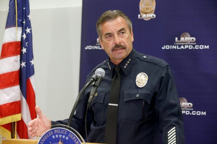 Los Angeles Police Chief Charlie Beck talks during a news conference in Los Angeles, Monday, Oct. 3, 2016. Beck on Monday said that Carnell Snell Jr., , a black man who was fatally shot by Los Angeles police during a weekend foot pursuit, was holding a loaded semiautomatic gun in one hand and turned toward officers. (AP Photo/Nick Ut) 