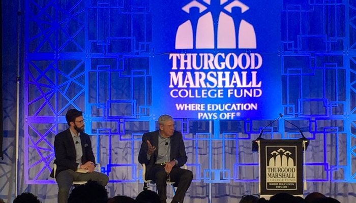 Billionaire Charles Koch addresses the audience during the Thurgood Marshall College Fund's annual gala in Washington, D.C. (Lauren Burke/NNPA)