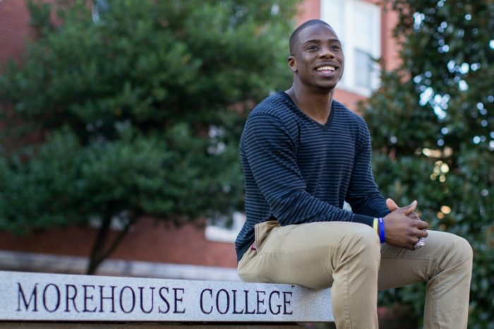 Morehouse College student Temitayo Agoro poses for a portrait on the Morehouse College campus, Thursday, Nov. 12, 2015, in Atlanta. (AP Photo/Branden Camp) 