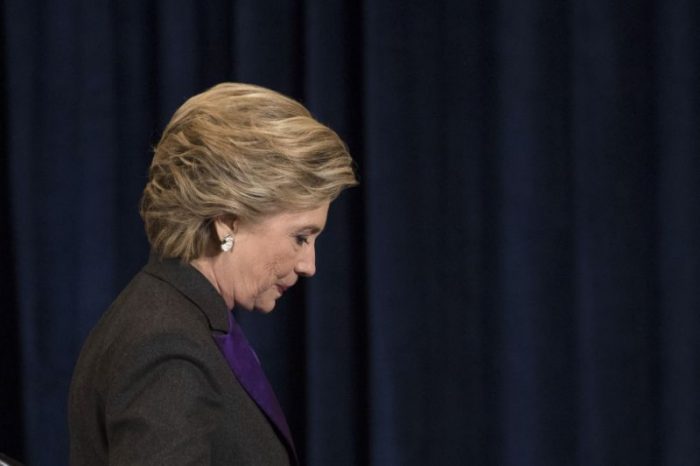 Democratic presidential candidate Hillary Clinton walks off the stage after speaking in New York, Wednesday, Nov. 9, 2016. Clinton conceded the presidency to Donald Trump in a phone call early Wednesday morning, a stunning end to a campaign that appeared poised right up until election day to make her the first woman elected U.S. president. (AP Photo/Matt Rourke)