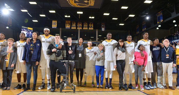  Kent State Men’s Basketball Displays Unity During National Anthem (Courtesy of Kent State University)  