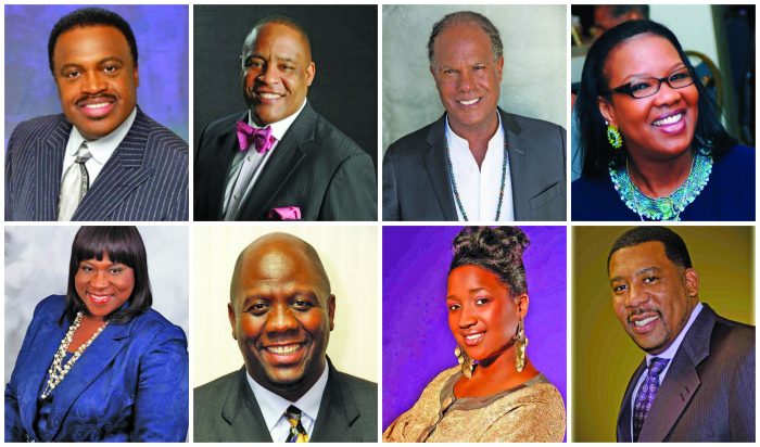 (From Left-to-Right): Bishop Kenneth Ulmer, Rev. Mark Whitlock, Rev. Michael Beckwith, Rev. Dr. Mary Minor, Rev. Sonya Dawson, Rev. Kelvin Sauls, Rev. Najuma Pollard and Pastor Xavier Thompson. (courtesy photo) 