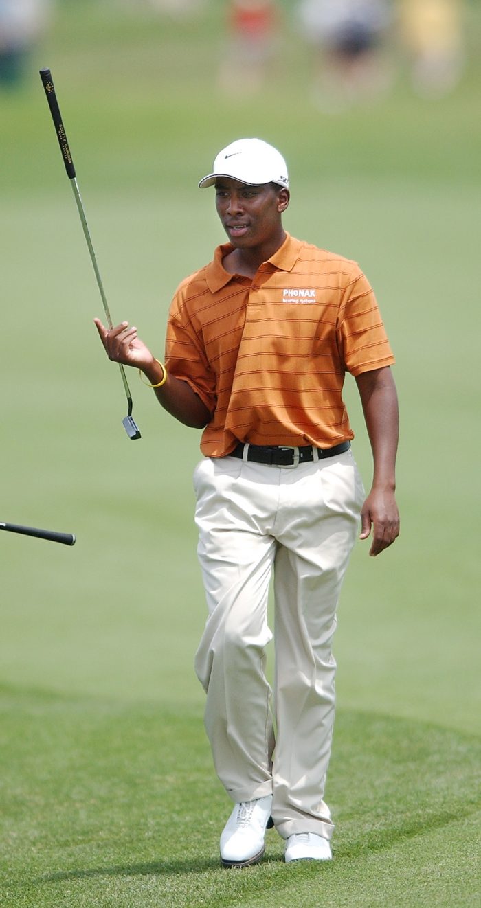 ** ADVANCE FOR WEEKEND EDITIONS MAY 27 - 28 ** Kevin Hall makes his way to the ninth hole during the second round of the Zurich Classic of New Orleans PGA golf tournament Friday, April 28, 2006 in New Orleans.There have been moments on the PGA Tour that would make Kevin Hall chuckle if only he knew about them. He was on the first tee at the Pebble Beach National Pro-Am when the starter reminded the gallery that no cameras were allowed and "please make sure your cell phones are turned off."  Being deaf makes him one of a kind. (AP Photo/Andrew Cohoon)