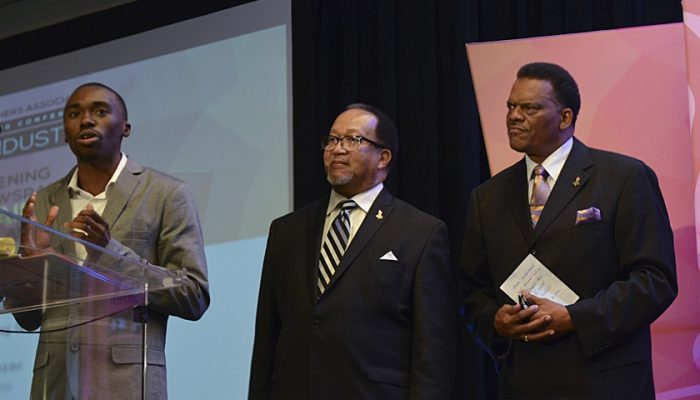 Roosevelt McClary, the secretary of the Broward Teachers Union (left), speaks as NNPA President and CEO Benjamin F. Chavis, Jr. (center) and Westside Gazette publisher Bobby Henry look on during the ESSA/NNPA student workshop at the 2017 NNPA Mid-Winter Conference in Fort Lauderdale, Fla. (Freddie Allen/AMG/NNPA)