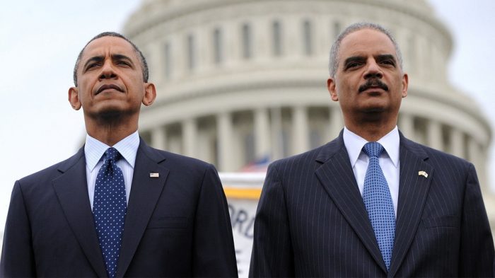 Former President Barack Obama and former Attorney General Eric Holder (AP Photo)