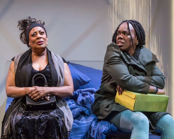 L-R: Carla Renata and Ngozi Anyanwu in the world premiere of “Good Grief.” Written by Anyanwu and directed by Patricia McGregor, “Good Grief” plays at Center Theatre Group’s Kirk Douglas Theatre through March 26, 2017. (Photo by Craig Schwartz) 