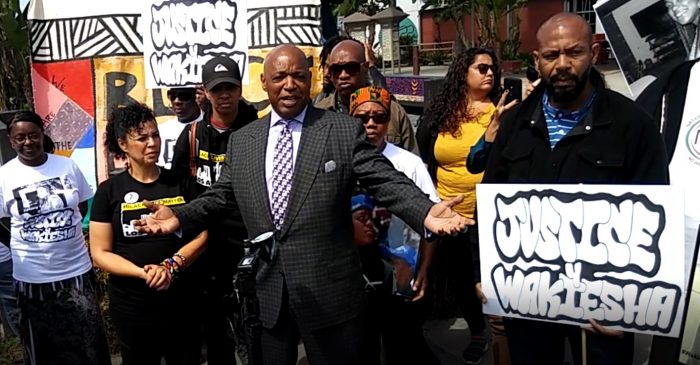  One United Bank Chairman and CEO Kevin Cohee speaks during rally for Wakiesha Wilson. (Photo by Christopher X/In the Works Media)