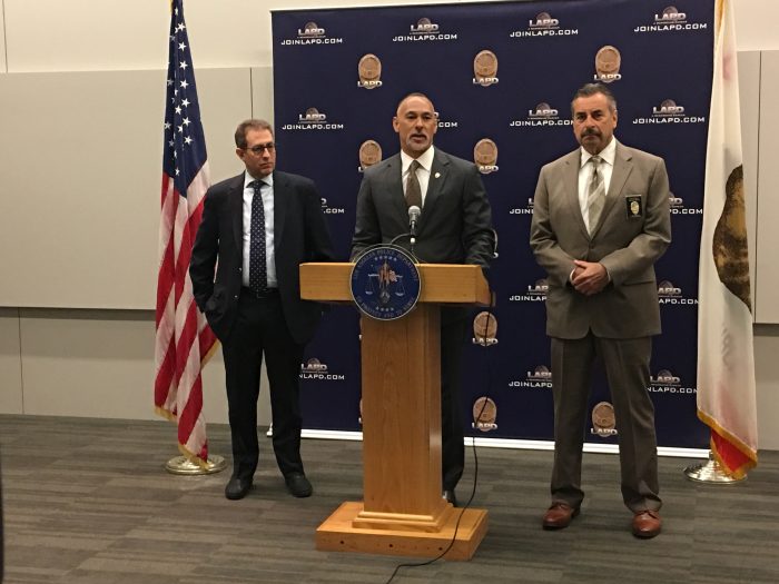 Los Angeles Police Commission President Matthew Johnson, LAPD Chief Charlie Beck, and the Policing Project's Barry Friedman outline plans to gather community input to establish new policies for body camera footage releases (photos by: Charlene Muhammad)