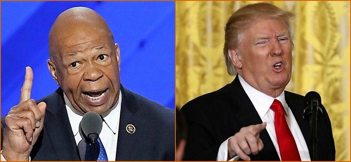 (L-R) Maryland Congressman Elijah Cummings admonished President Donald Trump during meeting on prescription drug prices for his "hurtful" and "insulting" statements on African-American communities; Cummings praised Trump after their meeting for his support of legislation to lower prescription drug prices. The president had accused Cummings earlier of canceling a meeting with him. Cummings said there was never a meeting and the president made up the event. (Courtesy photo) 