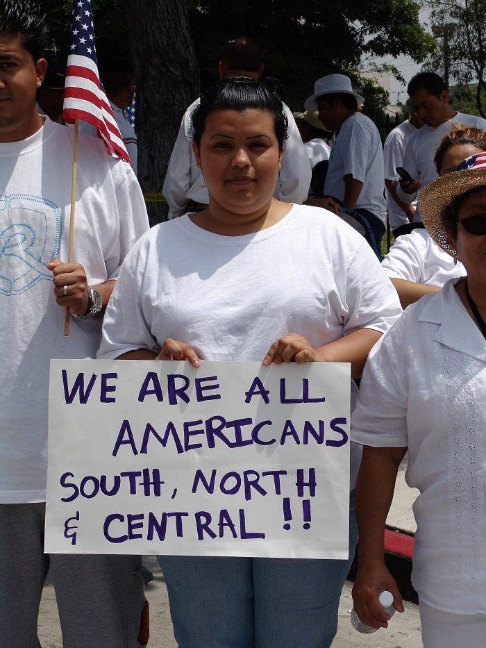 This photo was taken during an immigrant rights march for amnesty in downtown Los Angeles, California on May Day in 2006. (Jonathan McIntosh/Wikimedia Commons)