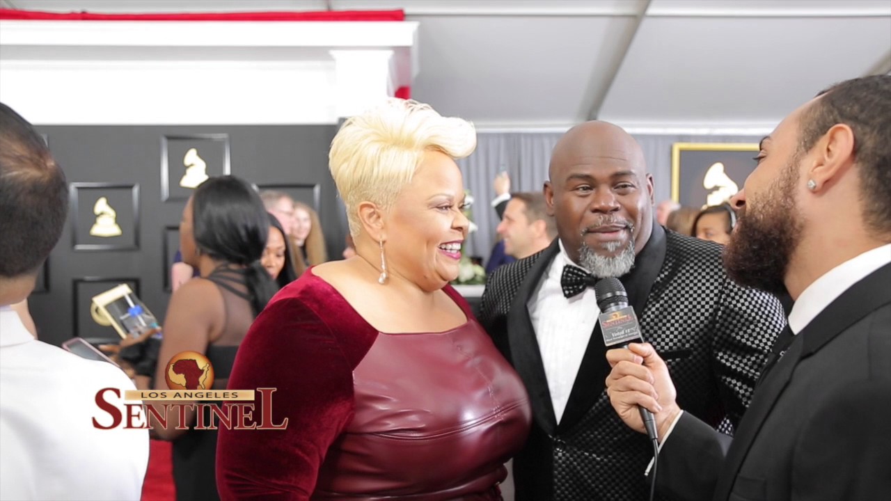 Tamela and David Mann at the 59th Annual Grammy Awards