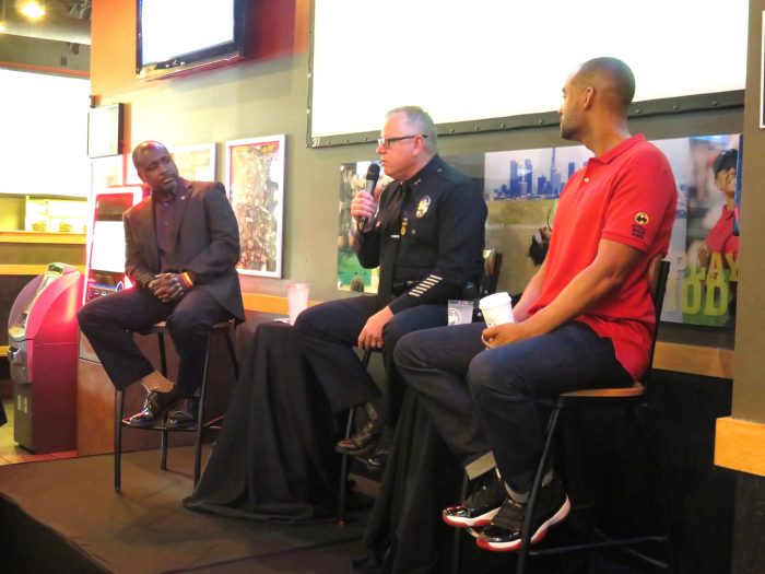 Deputy Chief Phil Tingirides (center) speaks at the meet-and-greet (Courtesy Photo)